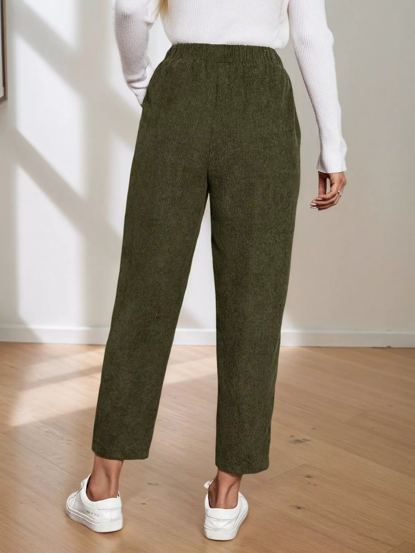 Corduroy Elastic Waist Cropped Pants Trendsi