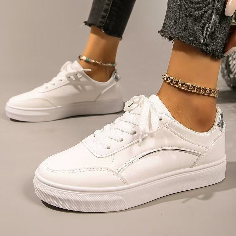 Outfit Flow - PU Leather Round Toe Flat Sneakers