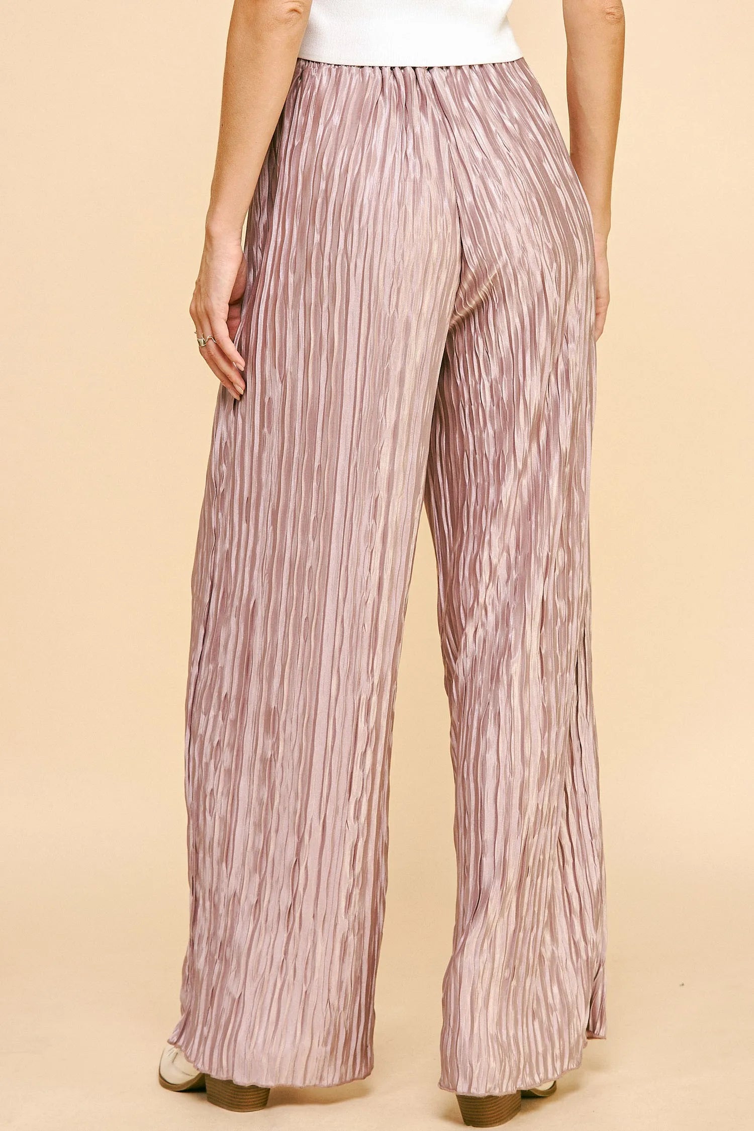 Davi & Dani Geo-pleated Elastic Waistband Pants OutfitFlow
