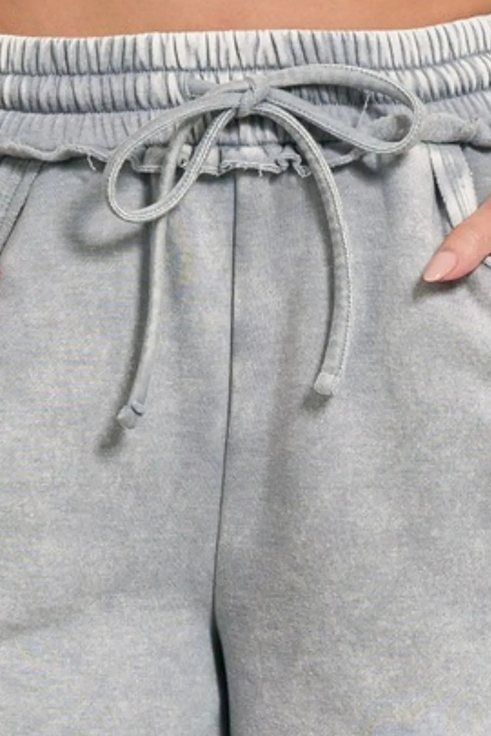Zenana Acid Wash Fleece Drawstring Shorts With Pockets OutfitFlow
