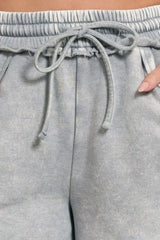 Zenana Acid Wash Fleece Drawstring Shorts With Pockets OutfitFlow