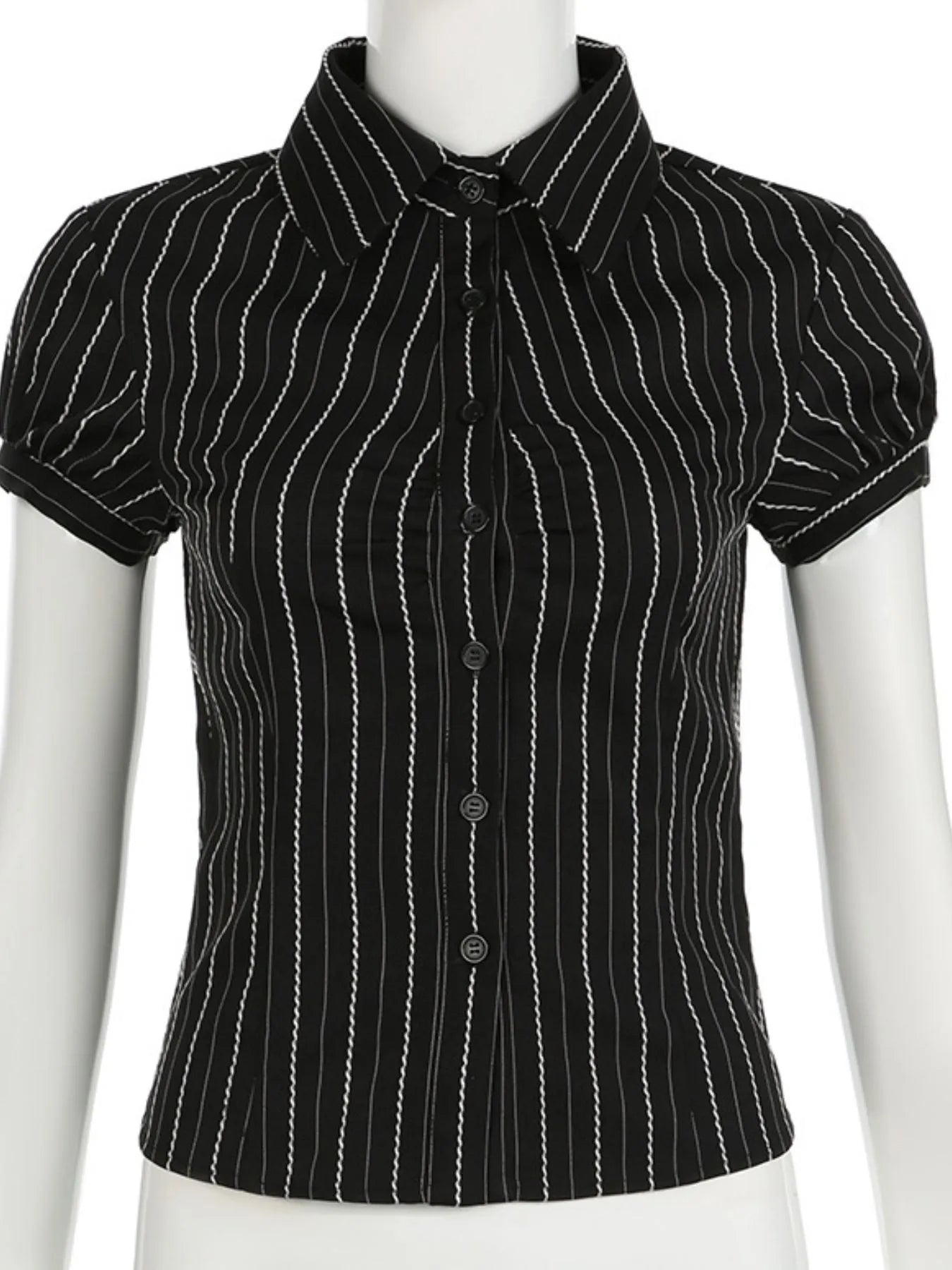 Striped Button-Down Collared Neck Shirt OutfitFlow