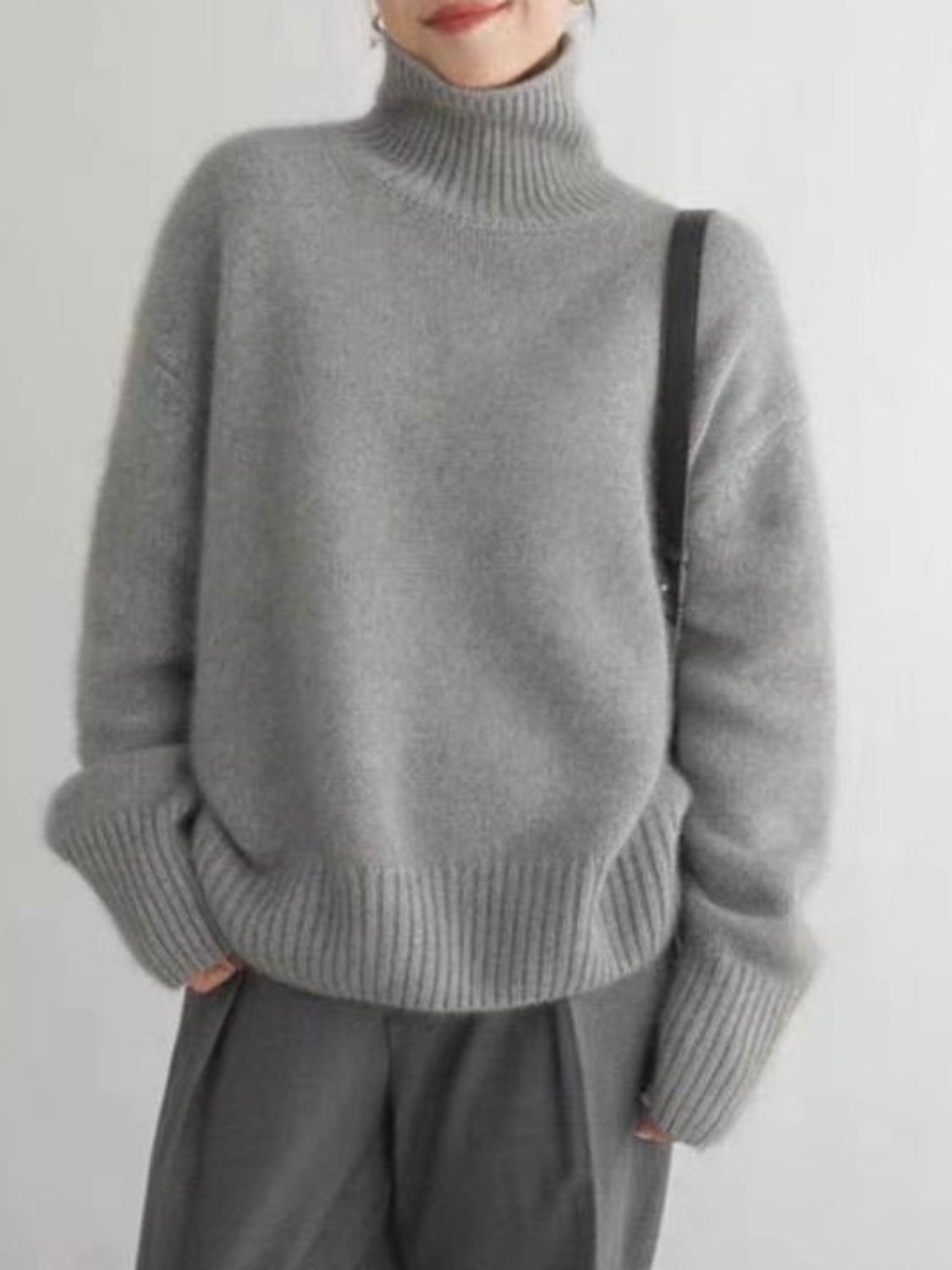 Outfit Flow - Turtleneck Dropped Shoulder Long Sleeve Sweater