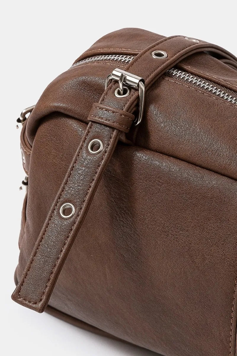 Fame Multi Grommet Belt Strap Rustic Rectangular Hand Bag OutfitFlow