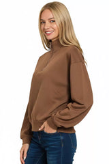 Zenana Scuba Half Zip Pullover Sweatshirt OutfitFlow