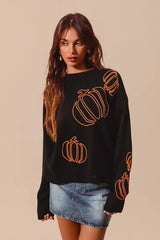 SO ME Pumpkin Embroidered Halloween Thanksgiving Sweater OutfitFlow