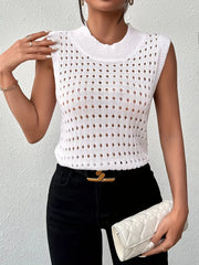 Hollow Out Round Neck Knit Tank OutfitFlow