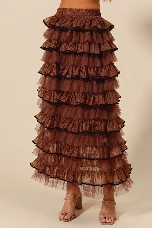 Layered Ruffled Tulle Maxi Skirt OutfitFlow