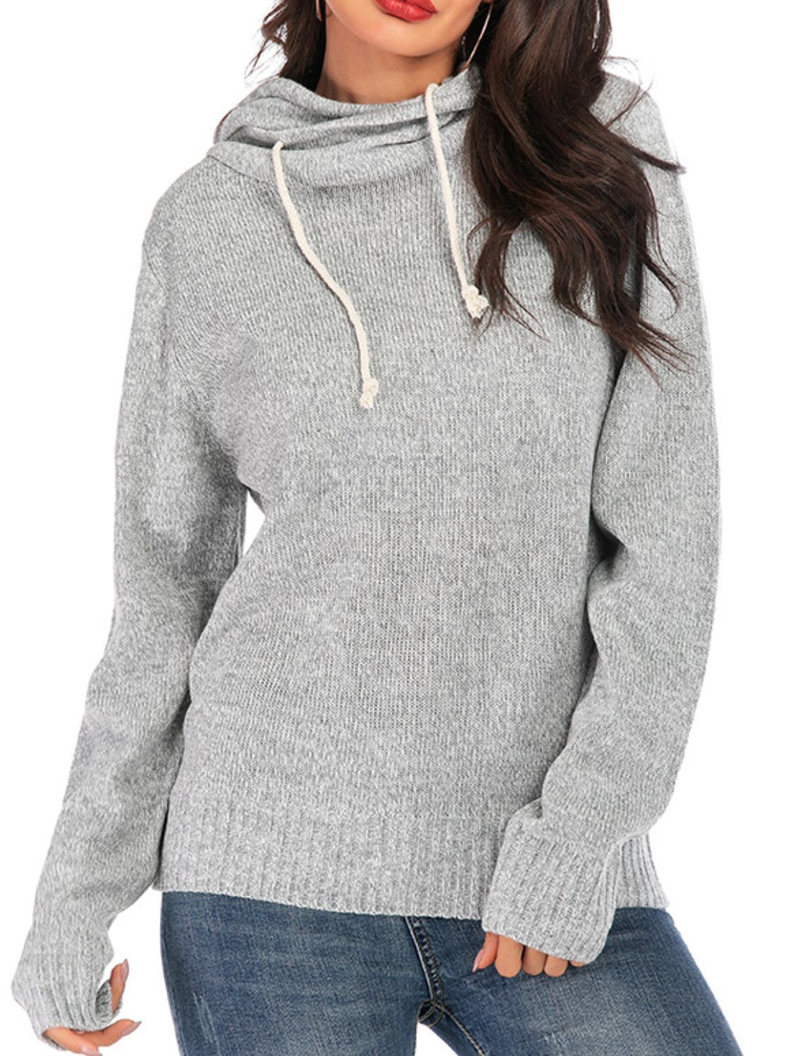 Outfit Flow - Drawstring Mock Neck Long Sleeve Sweater