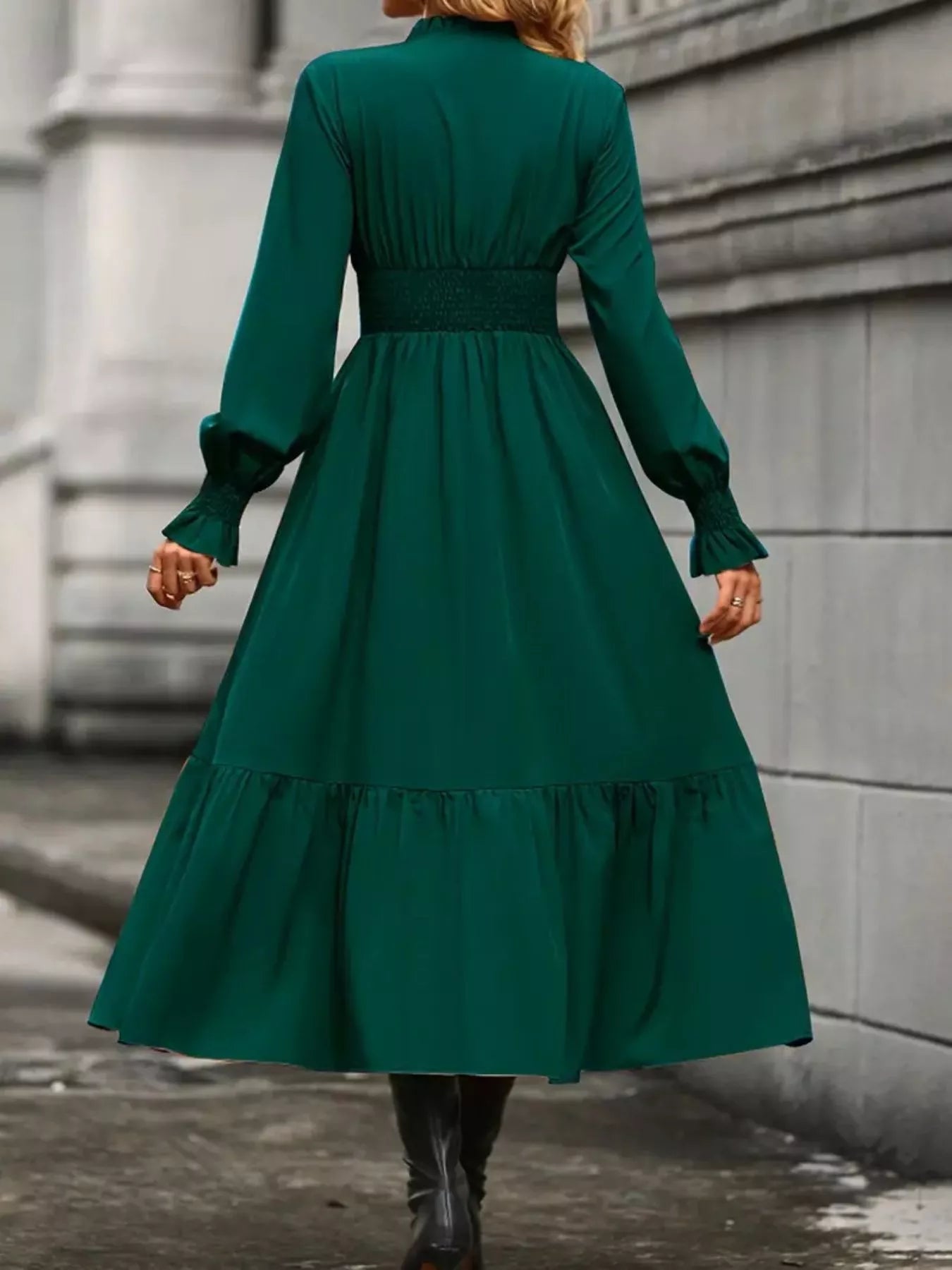 Surplice Long Sleeve Tiered Midi Dress OutfitFlow