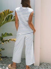 Casual Striped Tank and Wide Leg Pants 2pcs Set OutfitFlow