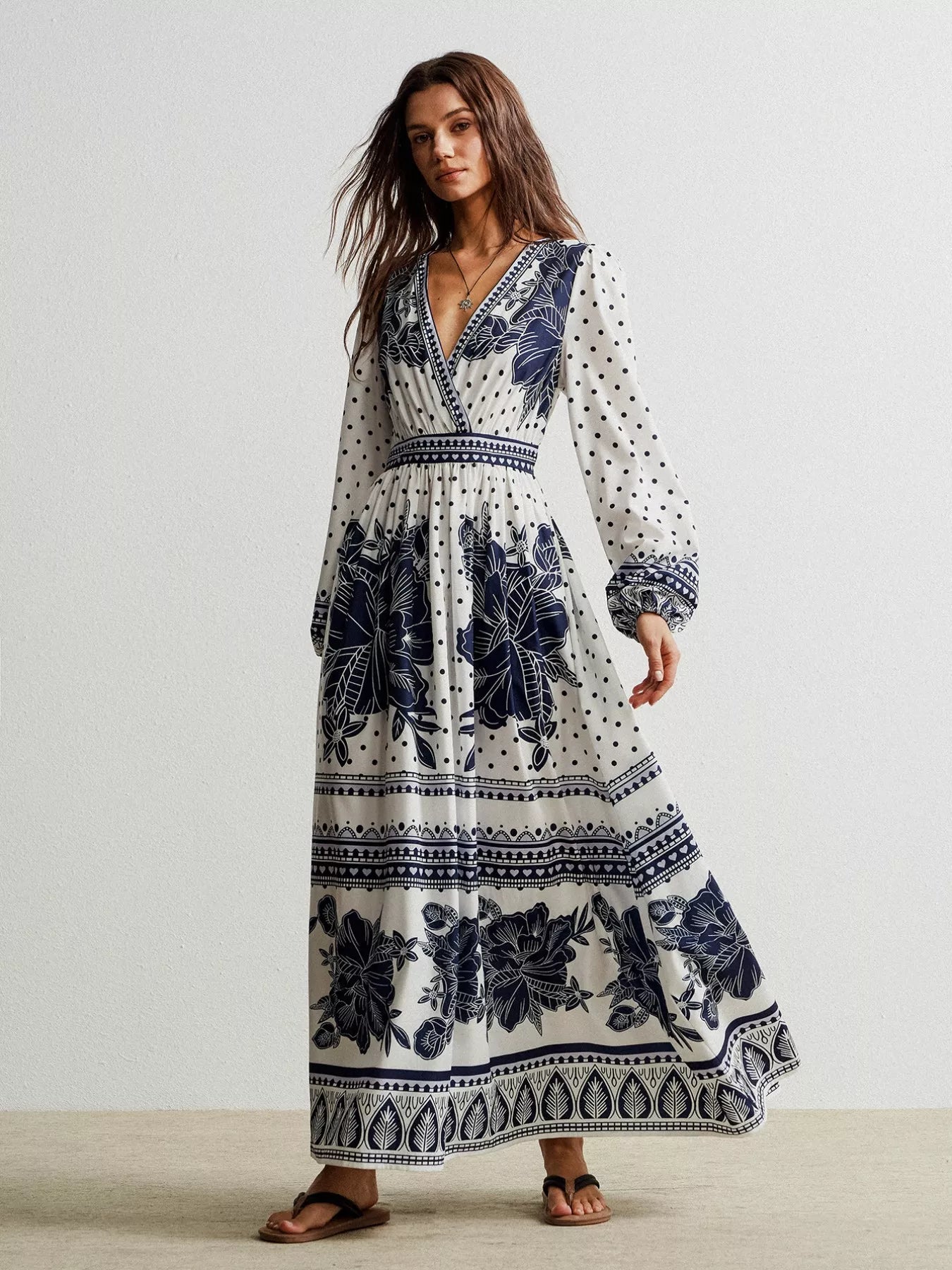 Floral Print Long Sleeve Maxi Dress OutfitFlow