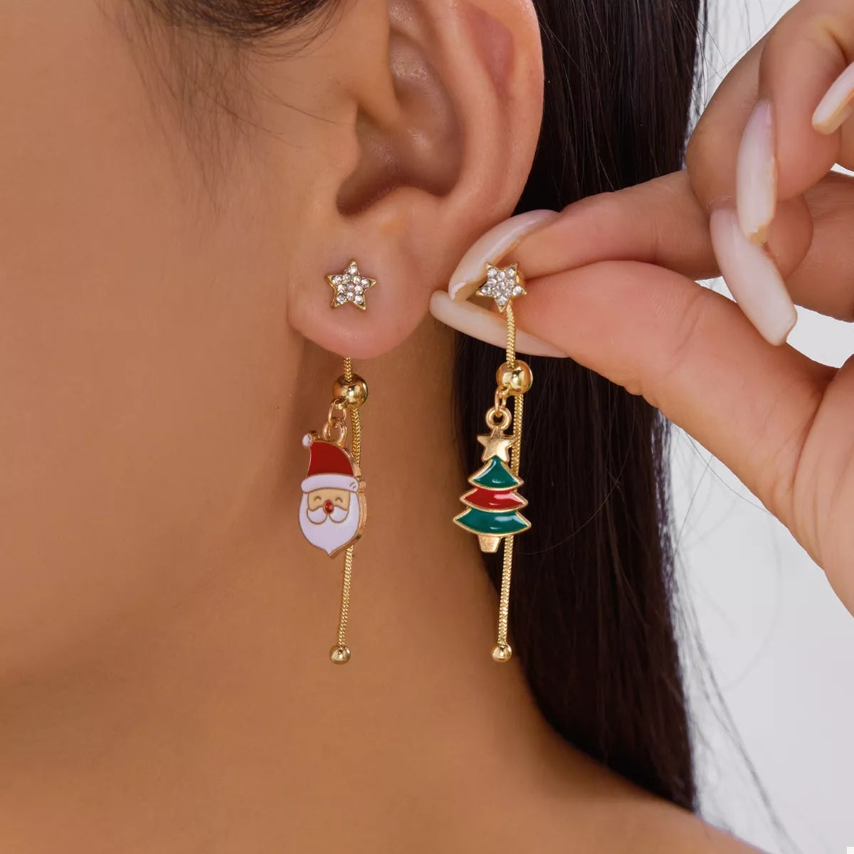 Christmas Santa Asymmetrical Drop Earrings OutfitFlow