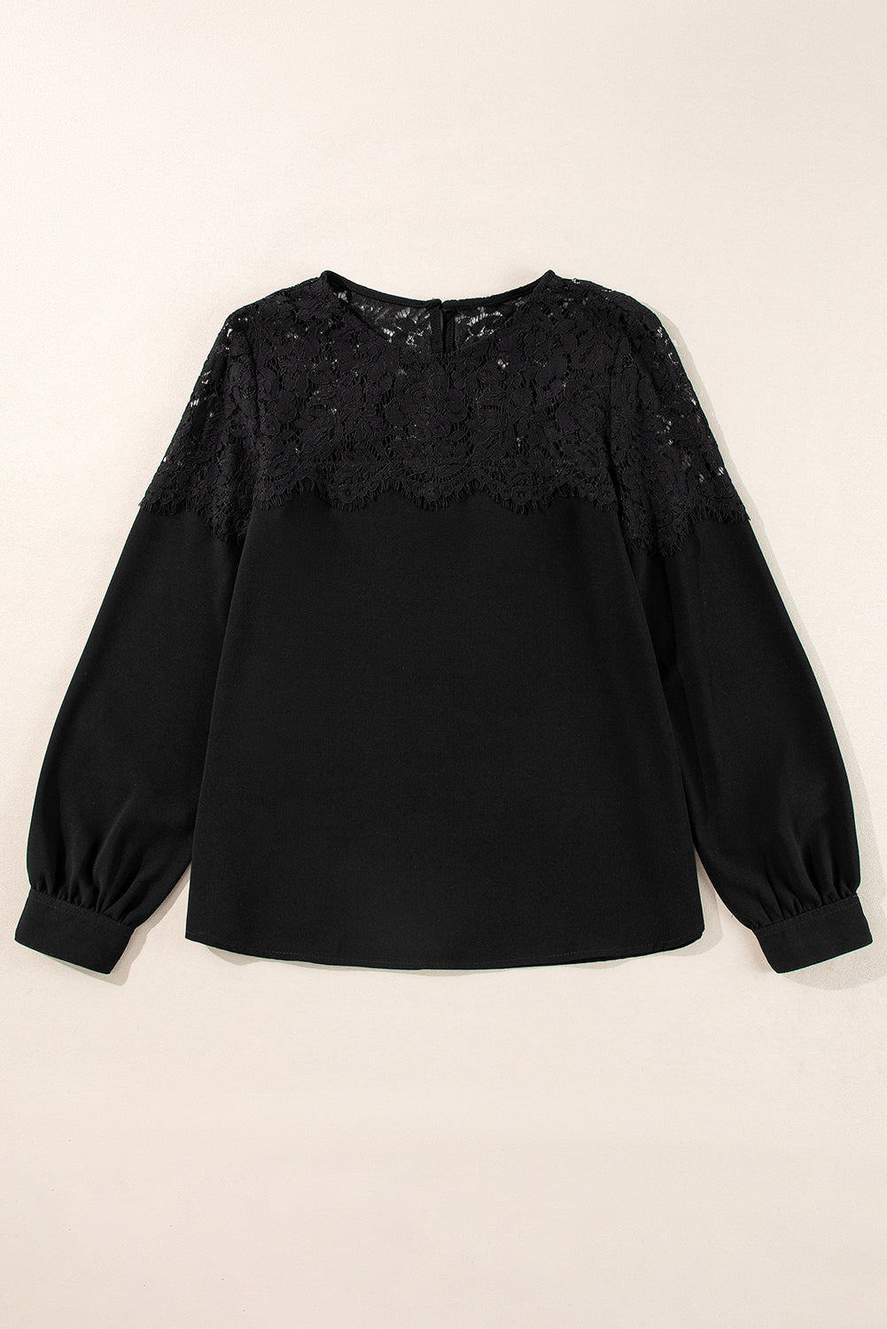 Lace Detail Round Neck Long Sleeve Blouse Outfit Flow