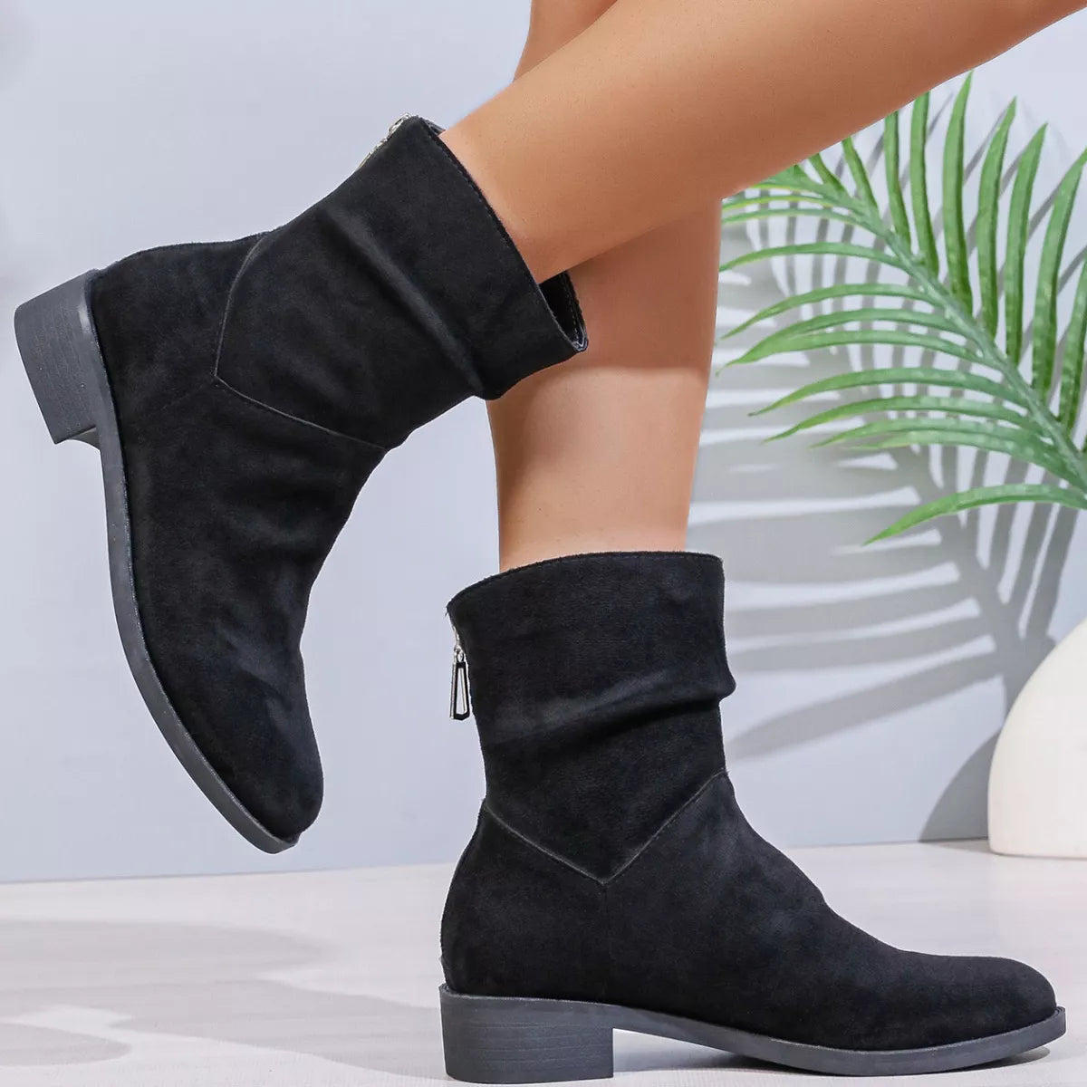 Point Toe Block Heels Boots Black OutfitFlow