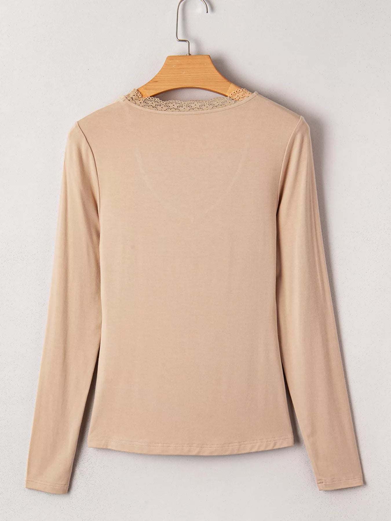 Lace-Trimmed Ruched Detail Long Sleeve T-Shirt OutfitFlow