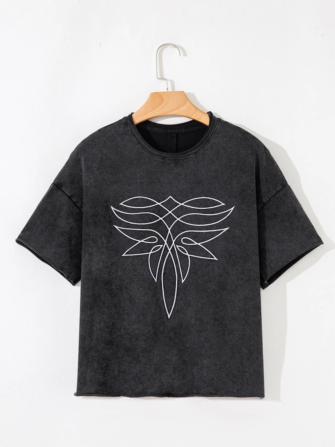 Floral Embroidered Mineral Wash Crew Neck T Shirt OutfitFlow