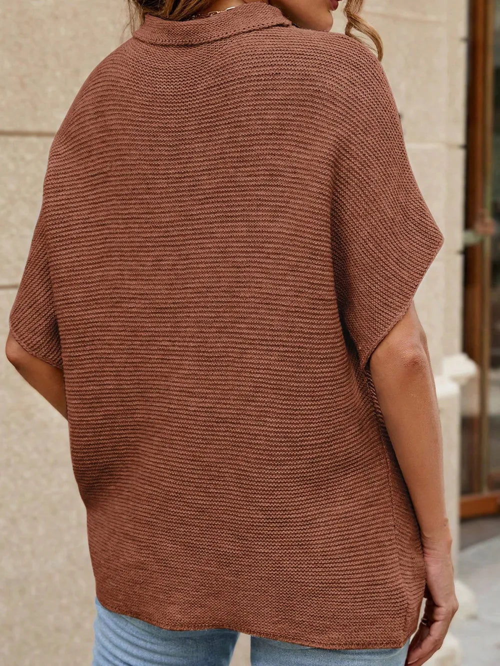 Mock Neck Short Sleeve Sweater Trendsi