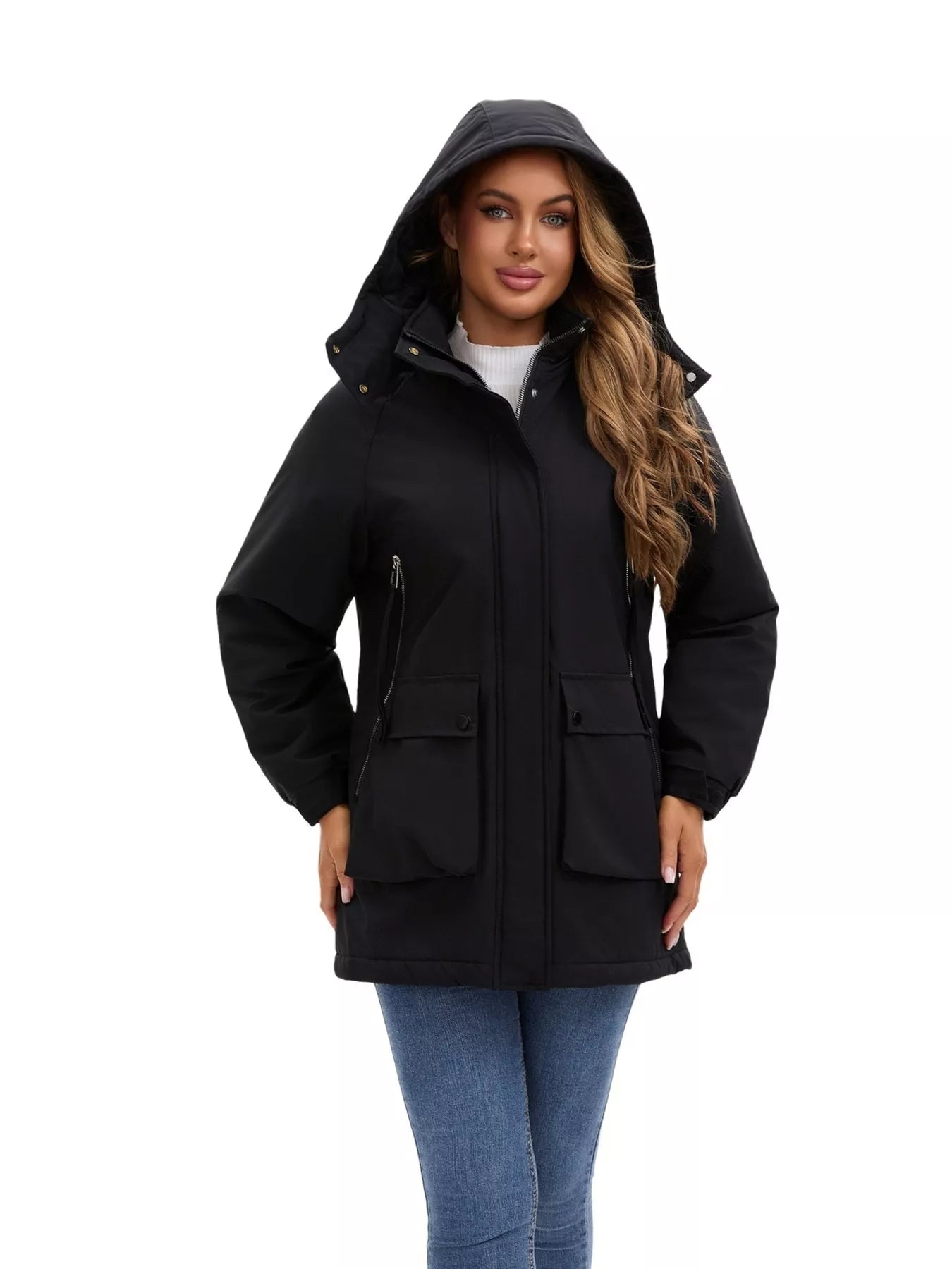 Full Size Zip Up Hooded Parka Outerwear Plus Size OutfitFlow