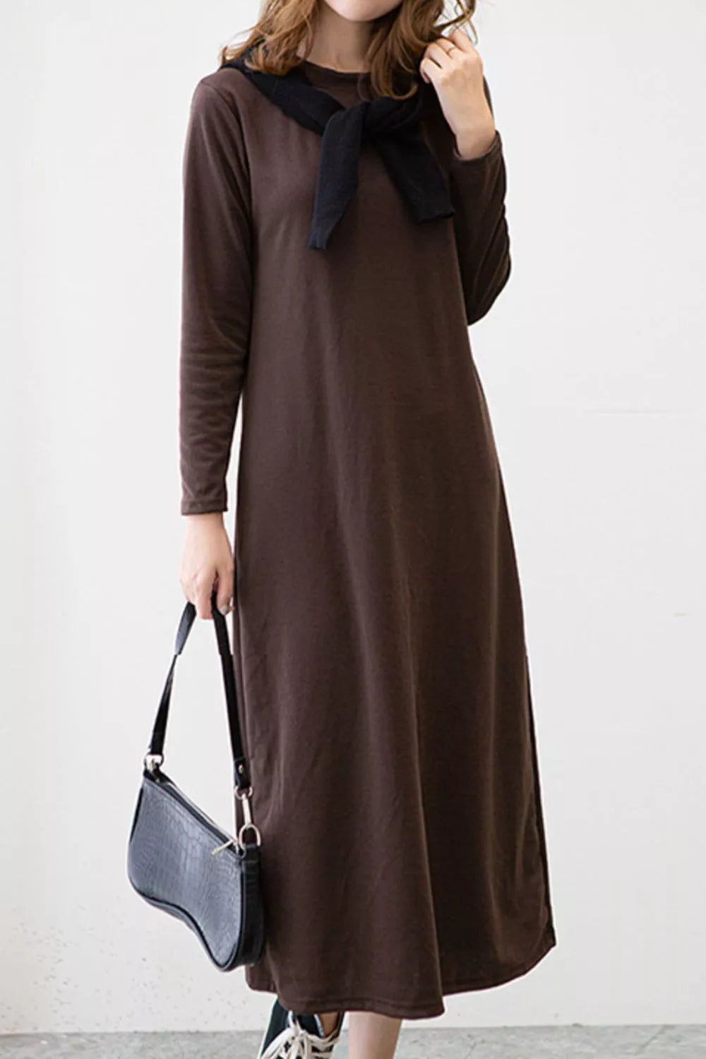 Casual Long Sleeve Midi Dress OutfitFlow