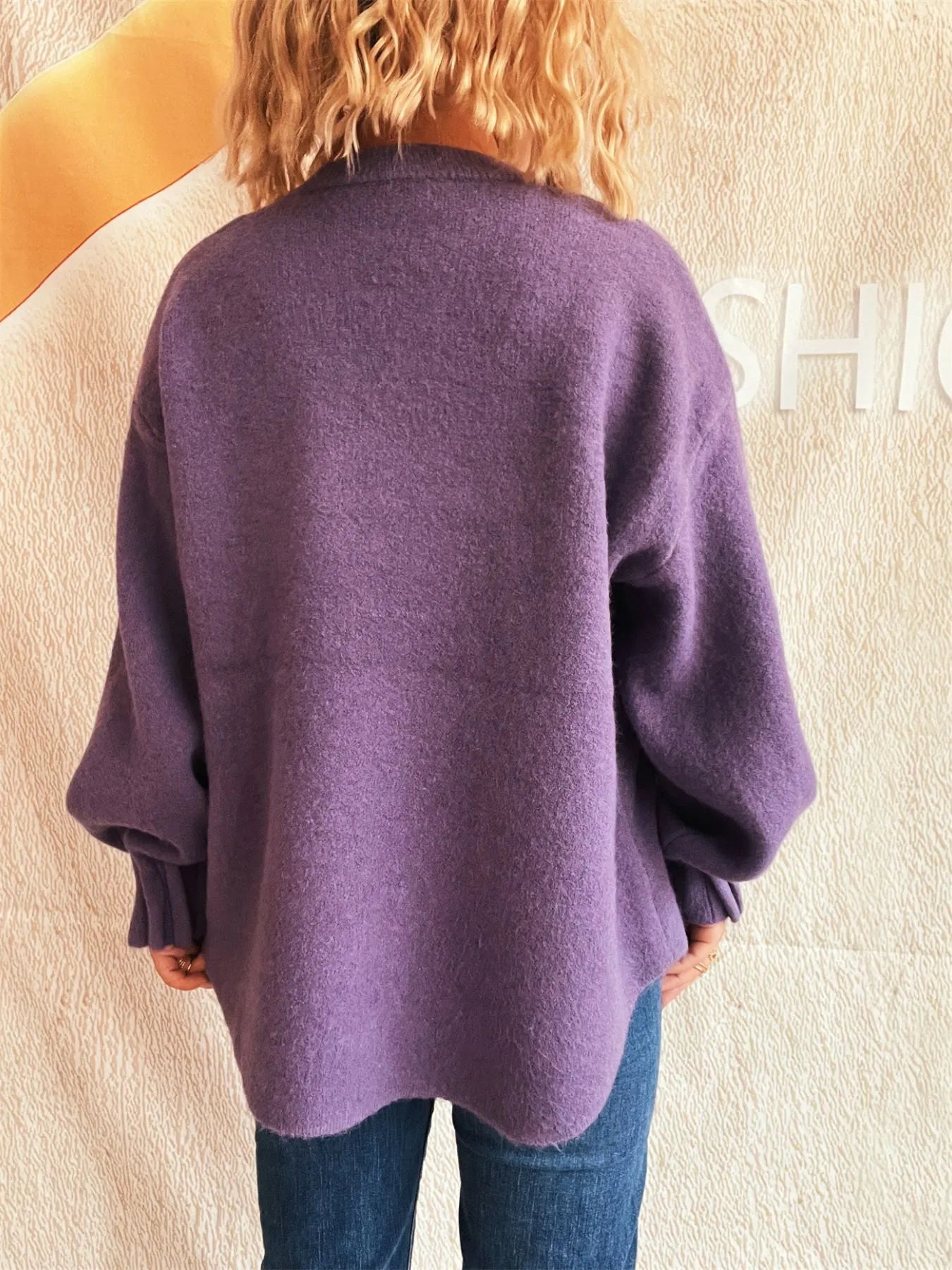 Round Neck Dropped Shoulder Sweater OutfitFlow