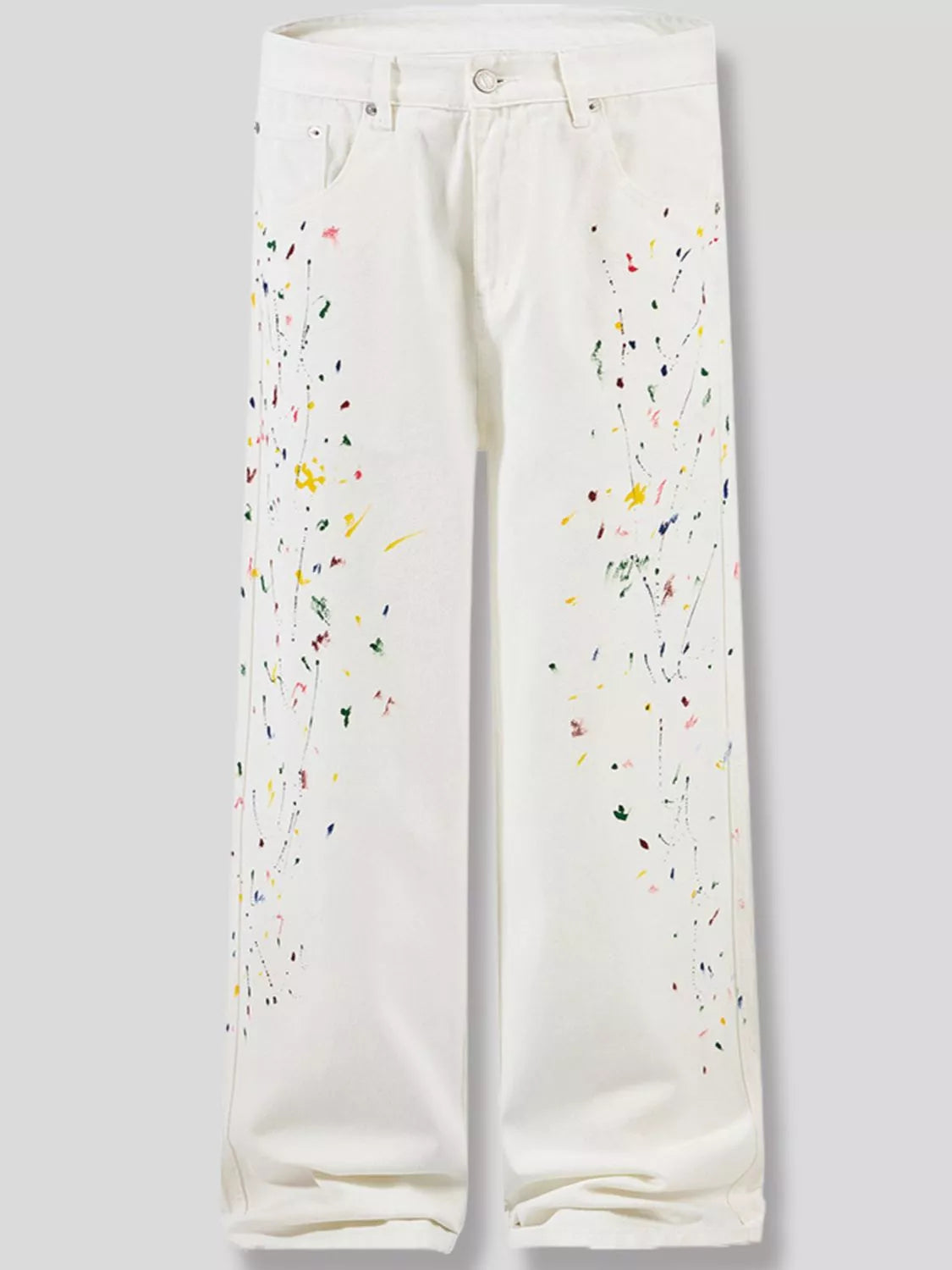 Men's Paint Splatter Artistic Wide Leg Jeans White Trendsi