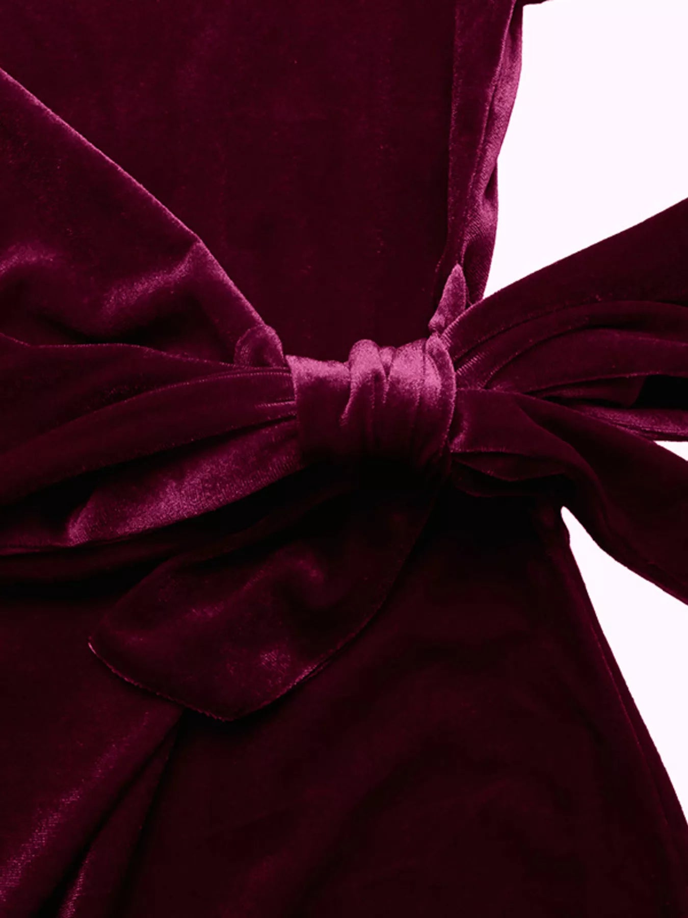 Velvet Slit Round Neck Long Sleeve Dress with Side Tie Detail OutfitFlow