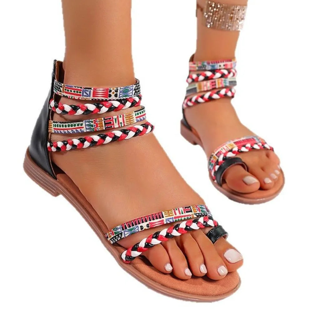 Toe Loop Flats Sandals Black OutfitFlow