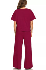 Zenana Cotton Slub Short Sleeve Tee and Pants Set OutfitFlow