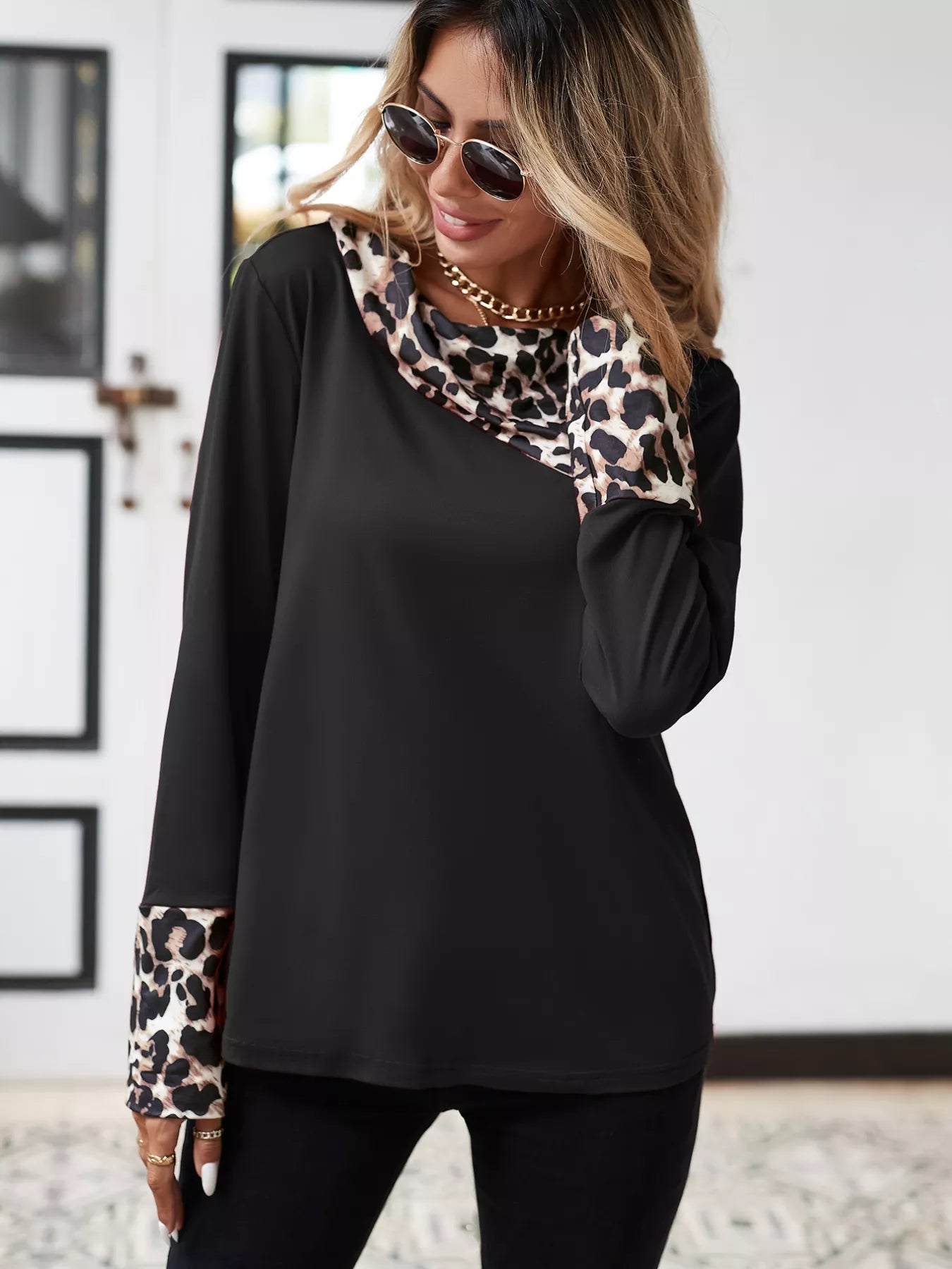 Leopard Long Sleeve Blouse OutfitFlow