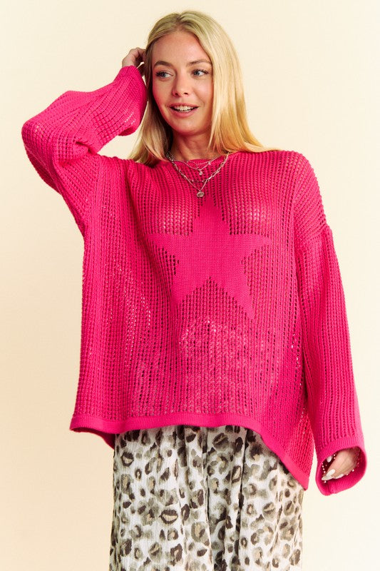 Outfit Flow - Davi & Dani Star Front Crochet Drop Shoulder Knit Top