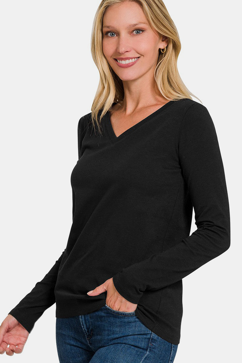 Outfit Flow - Zenana Full Size V-Neck Long Sleeve T-Shirt