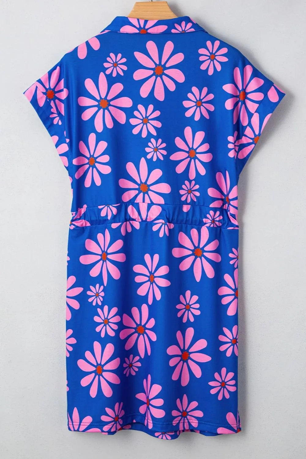 Floral Print Zip Collar Drawstring Summer Mini Dress OutfitFlow