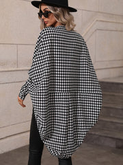 Outfit Flow - Houndstooth Open Front Batwing Sleeve Cardigan