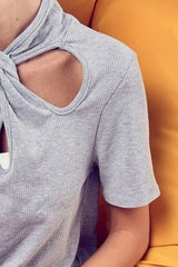 BiBi Soft Rib Knit with Twist Neck Detailed Top OutfitFlow