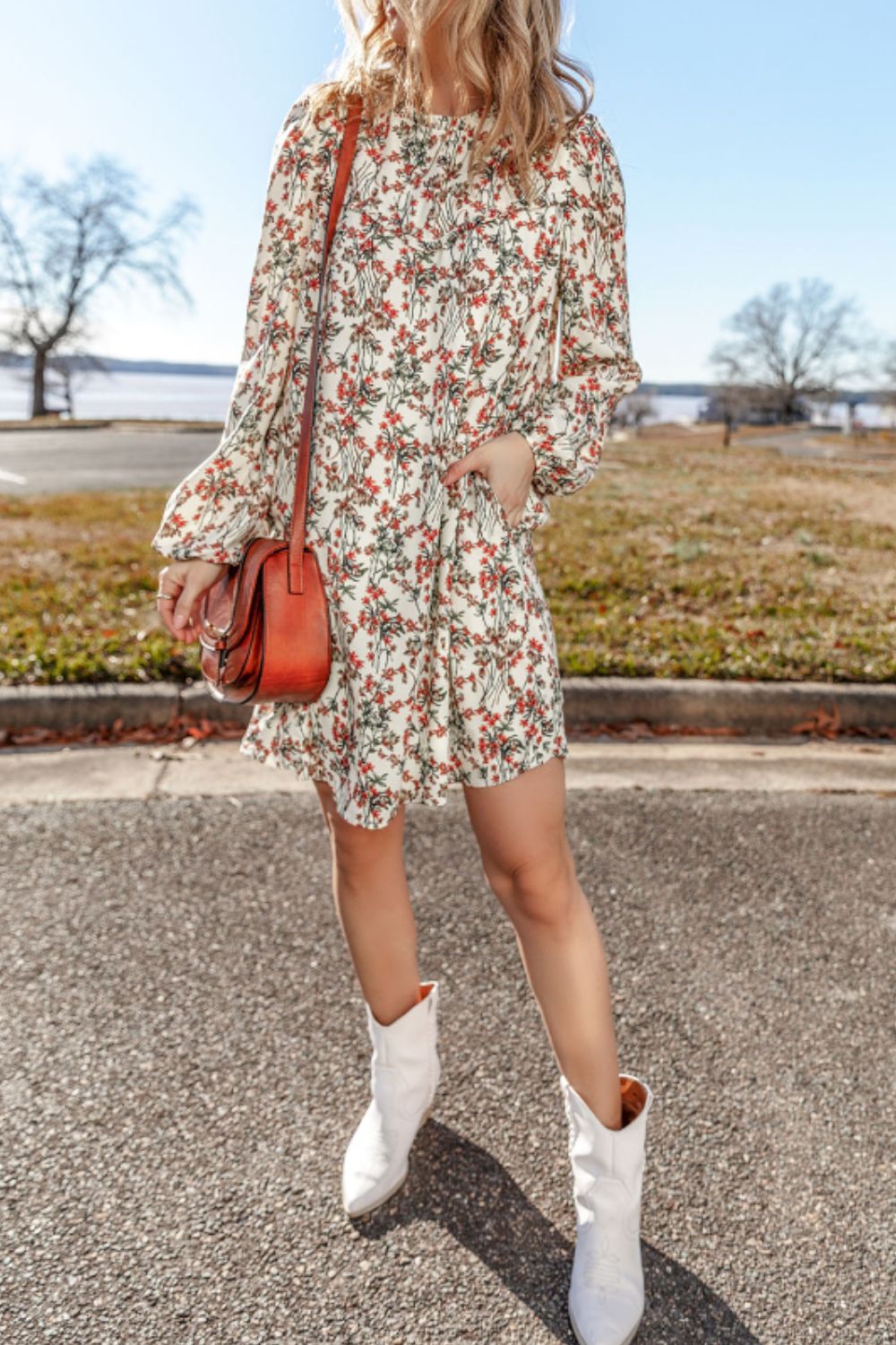 Outfit Flow - Floral Round Neck Long Sleeve Dress