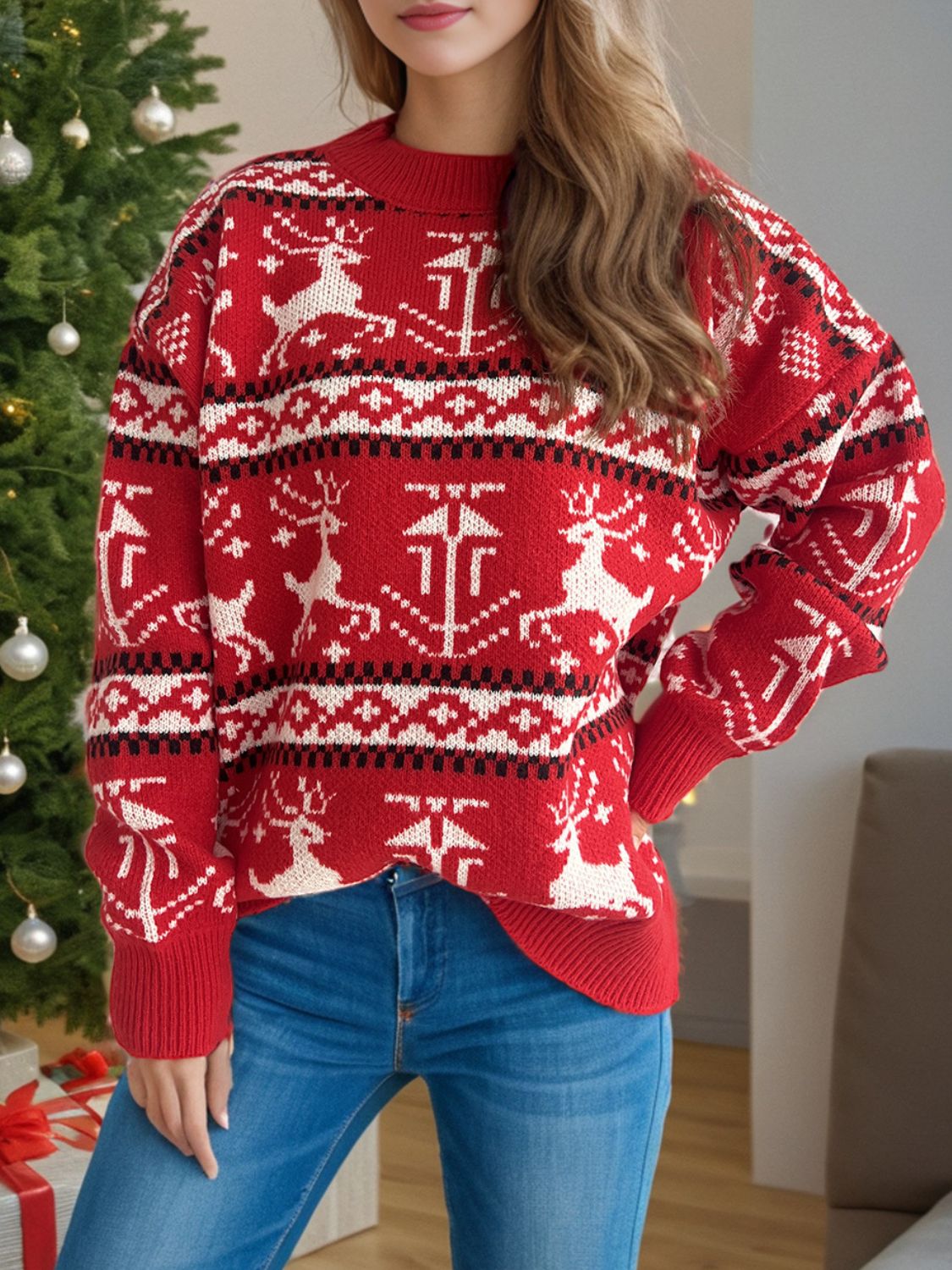 Outfit Flow - Christmas Element Round Neck Long Sleeve Sweater