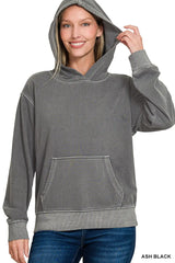 Zenana Fleece Pigment Dye Kangaroo Pocket Hoodie Trendsi