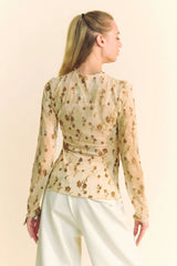 Davi & Dani Floral Mesh Long Sleeve Sheer Layering Top OutfitFlow