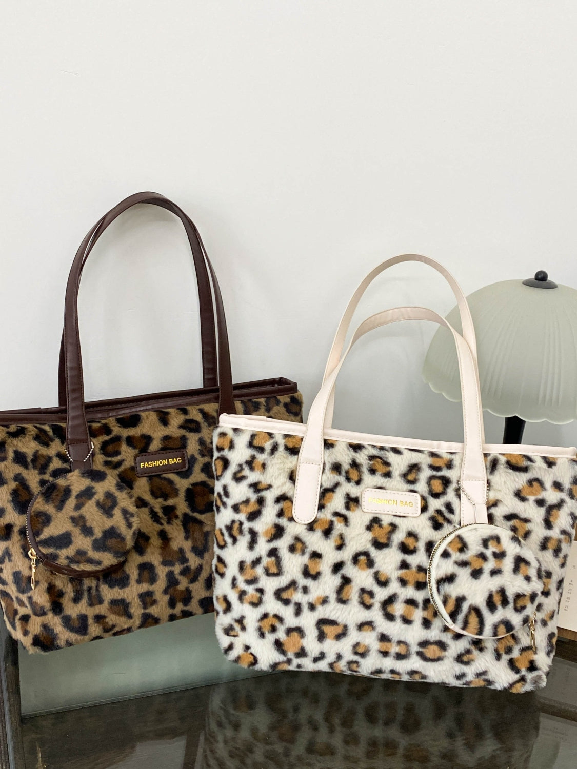 Outfit Flow - Leopard Faux Fur Tote Bag with Coin Purse