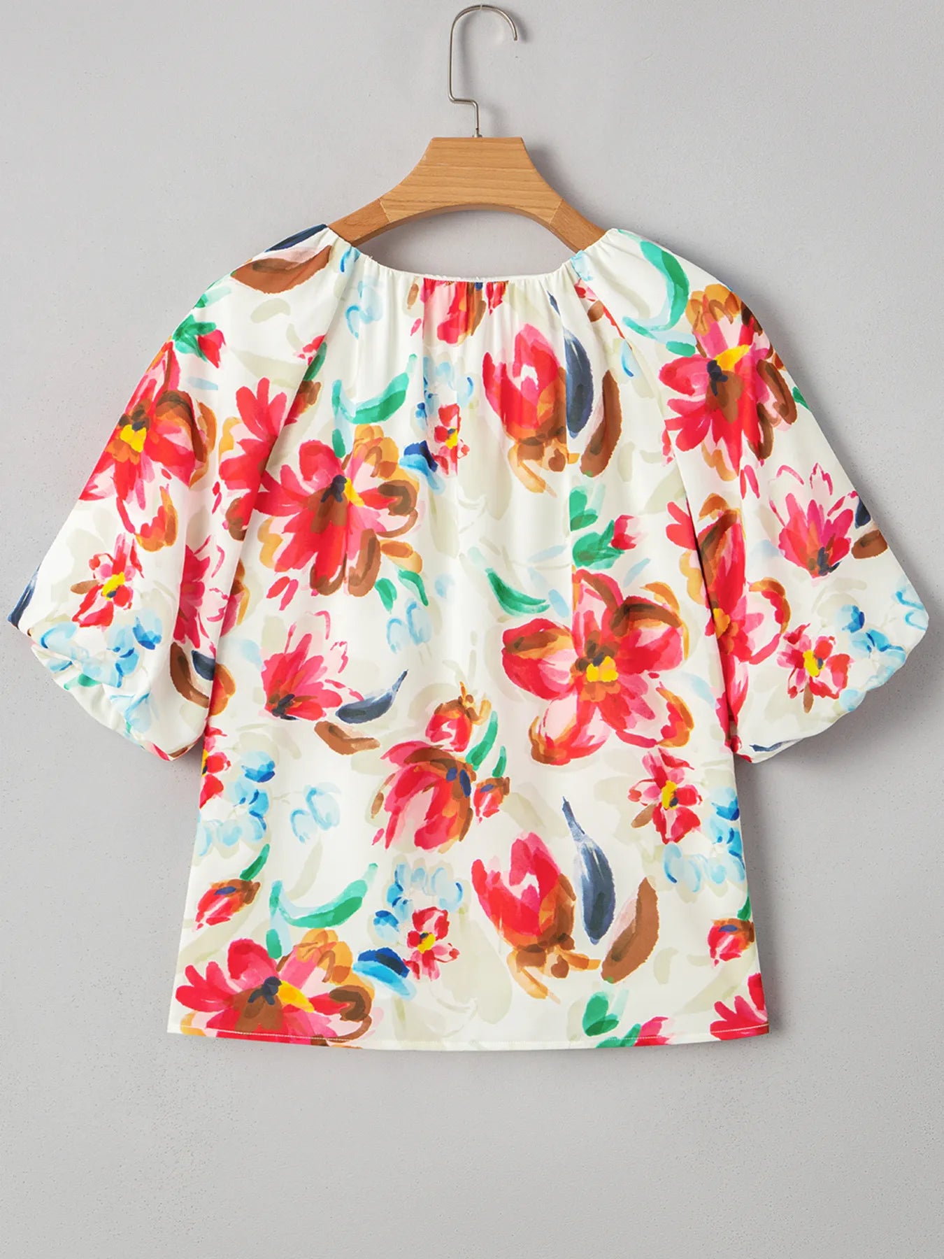 Floral Print Puffy Half Sleeve Blouse OutfitFlow