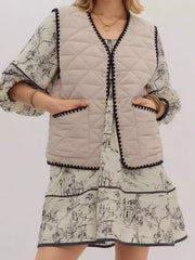 Textured Snap Down Vest Coat Apricot OutfitFlow