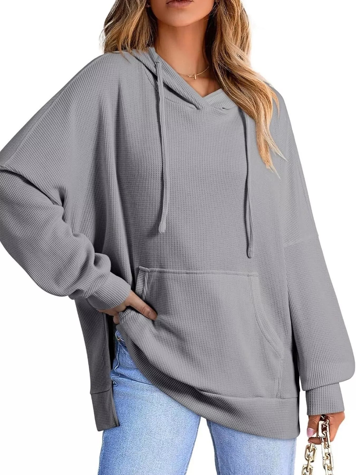 Oversized Drawstring Side Slit Hoodie OutfitFlow