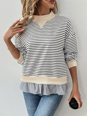 Outfit Flow - Perfee Faux Layered Striped Long Sleeve Sweatshirt