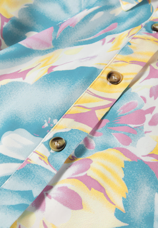 Printed Button Down Lantern Sleeve Shirt OutfitFlow