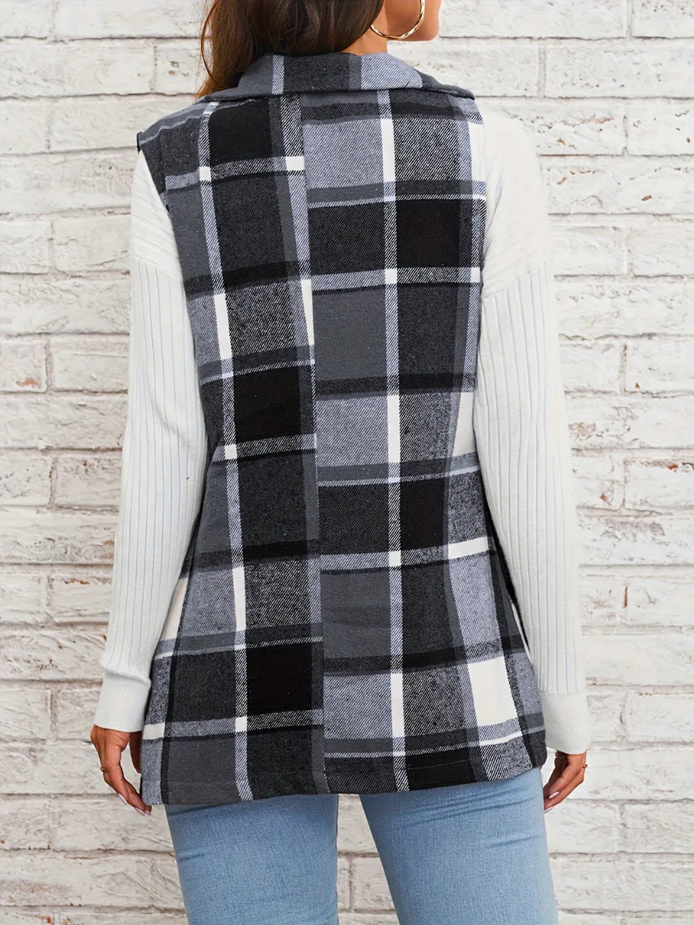 Plaid Button Down Vest Coat Trendsi