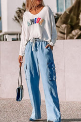 Outfit Flow - Drawstring Cargo Pocket Wide Leg Jeans