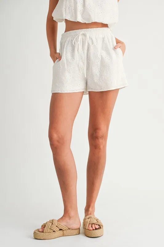MABLE Eyelet Bubble Hem Sleeveless Top and Shorts Set OutfitFlow