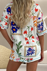 Outfit Flow - Printed Button Up Half Sleeve Top and Shorts Set