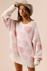 BiBi Heart Pattern Sweater with Pearl Detail OutfitFlow